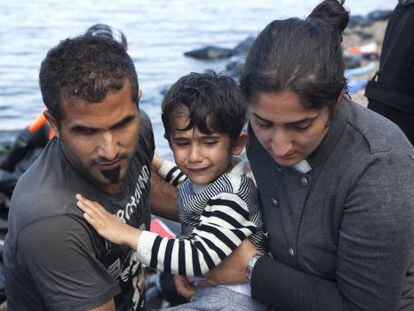 Refugiats sirians, aquest diumenge a Grècia.