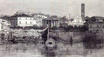 Roma, Italia 1875, vista de la cloaca máxima.