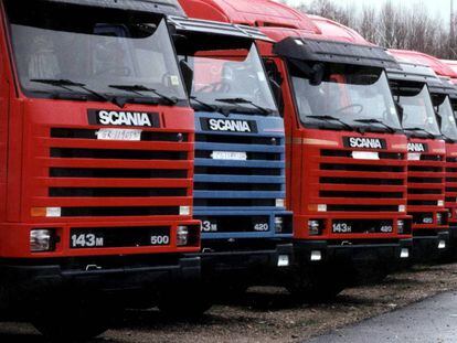 Unos camiones en la factoría de Scania en Sodertalje (Suecia).