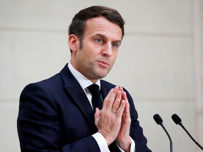 El presidente francés Emmanuel Macron durante un discurso 13 de enero.