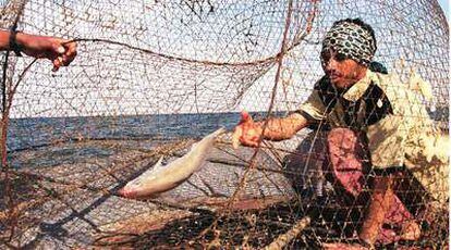 Un pescador iraní trabaja en aguas del estrecho de Ormuz.