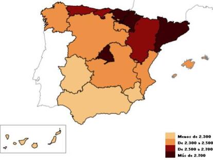 Coste laboral por trabajador y mes en cada Comunidad Autónoma.