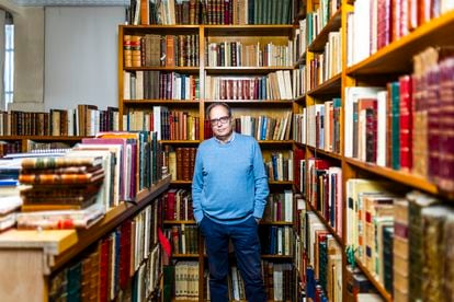 Manuel Sánchez Llorente, president of the Madrid Guild of Old Booksellers, in his bookstore in Madrid.