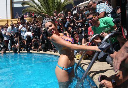 Valeria Ortega, durante el piscinazo de 2012.