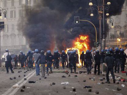 Imagen de los disturbios ocurridos en Roma el sábado.