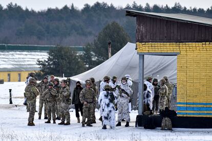 Militares ucranios con instructores estadounidenses en la base de Yavoriv el pasado 4 de febrero, poco antes de la guerra.