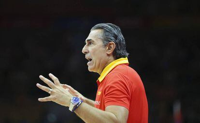 Sergio Scariolo, durante el partido ante Serbia en el Mundial de China.