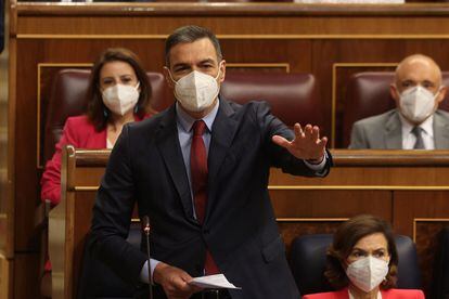 El presidente del Ejecutivo, Pedro Sánchez, durante la sesión de control al Gobierno celebrada este miércoles en el Congreso.