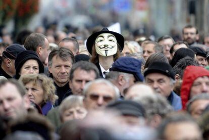 Manifestación de protesta en Praga por los recortes impulsados por el Gobierno checo, el pasado 22 de octubre.
