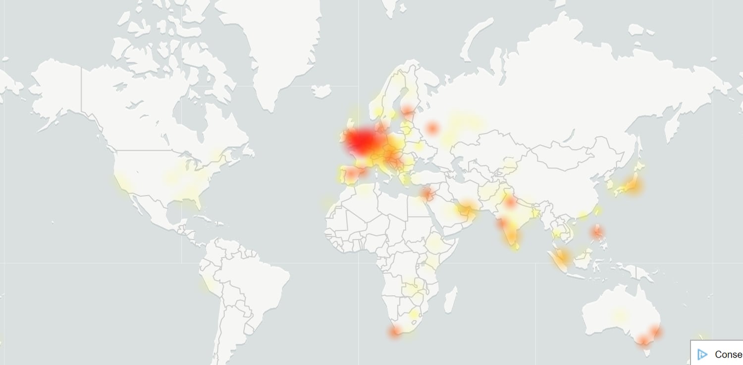 Incidencia mundial de los fallos de los servicios de Google, según DownDetector