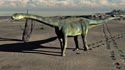 Reconstrucción del aspecto del dinosaurio 'Turiasaurus riodevensis' tras el hallazgo del cráneo.