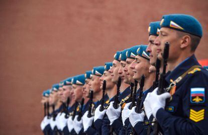 Some Russian soldiers, during the Victory Day parade, on May 9 in the Red Square of Moscow.