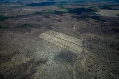 Una vista aérea de una granja de soja en el Estado de Mato Grosso.