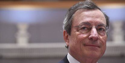 Mario Draghi, presidente del BCE, el lunes en Bruselas en una reuni&oacute;n del Eurogrupo.