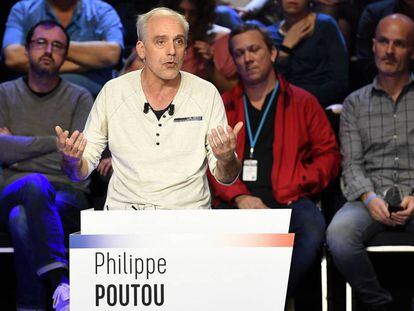 El candidato de izquierda Philippe Poutou en el debate presidencial franc&eacute;s