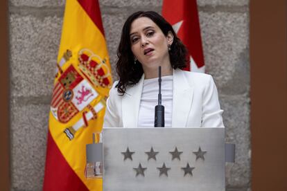 La presidenta de la Comunidad de Madrid, Isabel Díaz Ayuso el viernes en la sede de la Comunidad.