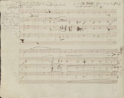 Manuscrito del comienzo del movimiento lento del Cuarteto op. 132 de Beethoven, en el que el compositor se refiere a sí mismo en el encabezamiento como un "convaleciente".