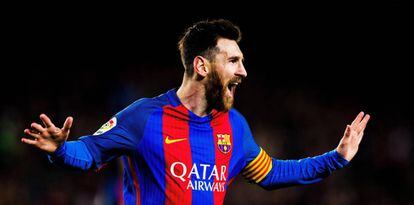 Messi celebra un dels seus gols al Celta.