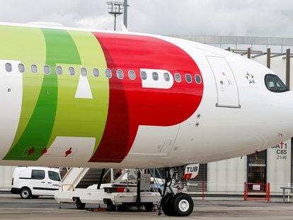 Un Airbus de TAP Air Portugal , la primera compañía que regresa a Venezuela.