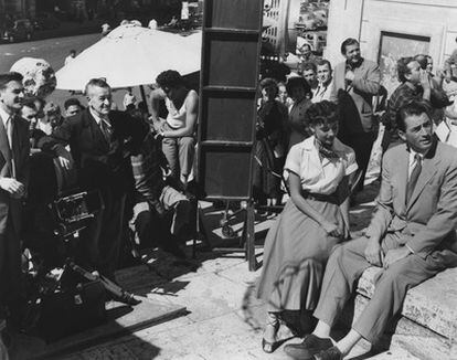 Audrey Hepburn y Gregory Peck, en el rodaje de la película.