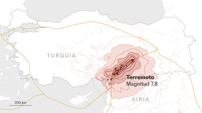 The earthquake that struck Turkey and Syria on Monday measured 7.8 on the Richter scale