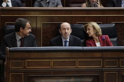 Rubalcaba, Zapatero y Salgado, en el Congreso