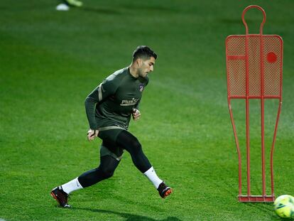 Luis Suárez, en un entrenamiento previo al derbi de este sábado.