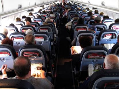 Pasajeros en el interior de un Airbus. 