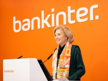 María Dolores Dancausa, consejera delegada de Bankinter, en una rueda de prensa del banco.