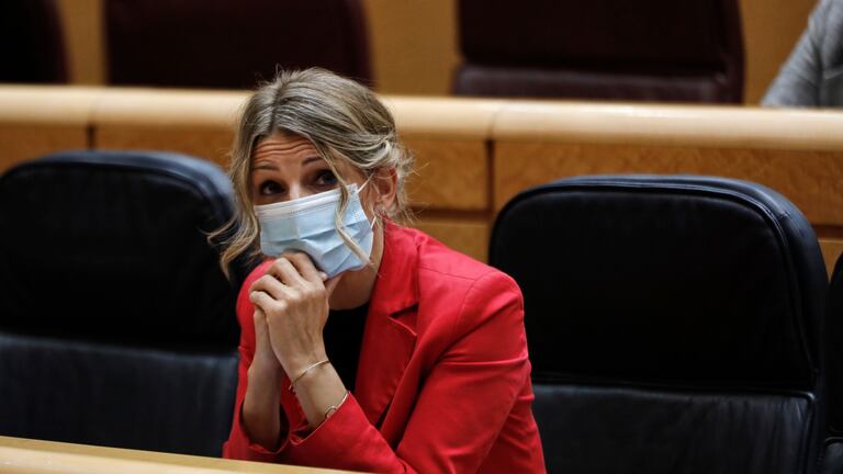 La ministra de Trabajo y Economía Social, Yolanda Díaz, durante una sesión de control del Gobierno en el Senado, el 20 de octubre de 2020.