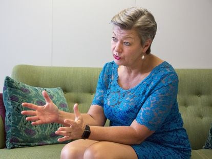 La comisaria de Interior, Ylva Johansson, durante una entrevista el pasado febrero.
