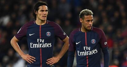 Cavani i Neymar durant el partit contra el Lió.