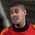 POTCHEFSTROOM, SOUTH AFRICA - JULY 04: Goalkeeper Victor Valdes of Spain reacts during a training session, ahead of their World Cup 2010 Semi-Final match against Germany, on July 4, 2010 in Potchefstroom, South Africa. (Photo by Jasper Juinen/Getty Images)