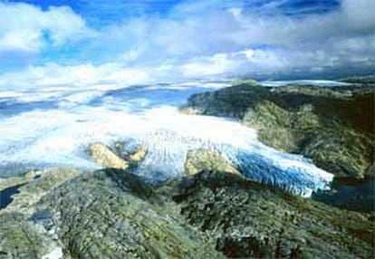 Vista aérea del glaciar Folgefonna, en Noruega, el tercero más grande del país.