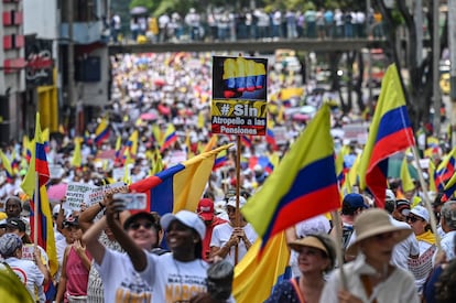 Una marcha contra la propuesta de reforma pensional del Gobierno de Gustavo Petro, el 26 de septiembre de 2022, en Cali.