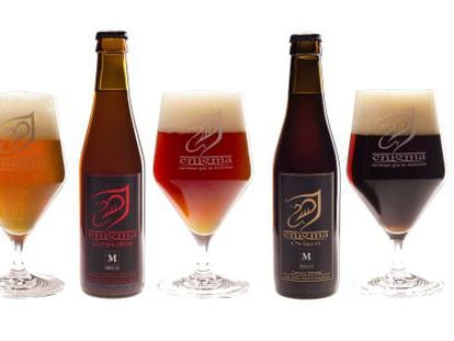 Imagen de los tres tipos de cerveza fermentada que ofrece Enigma en el mercado.