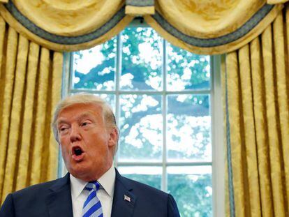El presidente de los Estados Unidos, Donald Trump en una rueda de prensa en la Casa Blanca el 28 de agosto.
