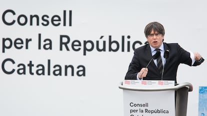Acto del Consell per la República, con la presencia del expresidente catalán, Carles Puigdemont, en febrero de 2020.