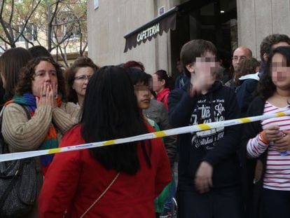 Pares i alumnes de l'institut Joan Fuster.