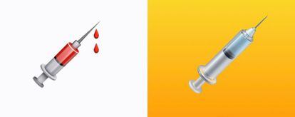 El emoji de la jeringuilla antes y después del cambio
