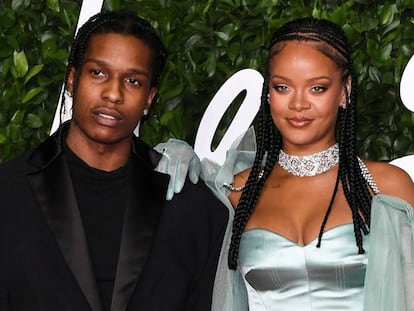 ASAP Rocky y Rihanna, en los premios de la moda británica, en diciembre de 2019.