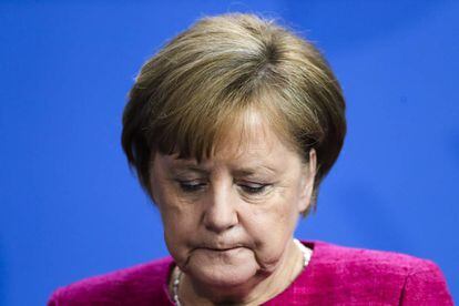 La canciller alemana, Angela Merkel, drante uan conferencai de prensa en Berlín el pasado viernes. 