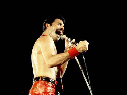 Freddie Mercury junto con su grupo Queen en Chicago en 1980.