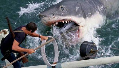 El sheriff Brody se enfrenta al tiburón, al final de la película.