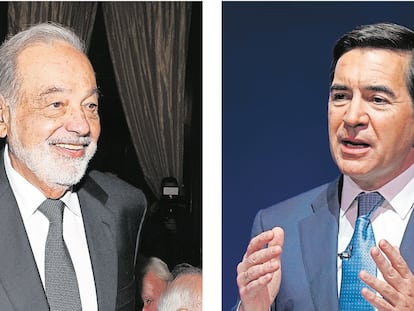 El empresario mexicano Carlos Slim (izquierda) y Carlos Torres, presidente de BBVA.