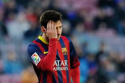 Messi se lamenta de una ocasión fallada