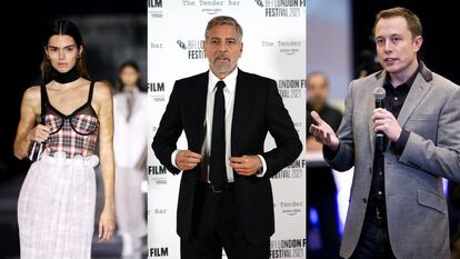 De izquierda a derecha, Kendall Jenner, George Clooney y Elon Musk.