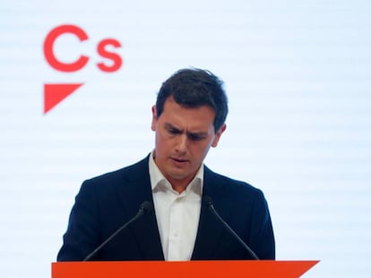 El líder de Ciudadanos, Albert Rivera, al anunciar que dimite como presidente de Ciudadanos y que deja la política.