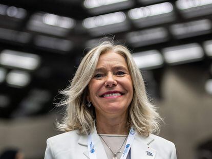 Celeste Saulo, tras la votación el jueves 1 de junio de 2023 en Ginebra en la que fue elegida secretaria general de la Organización Meteorológica Mundial.