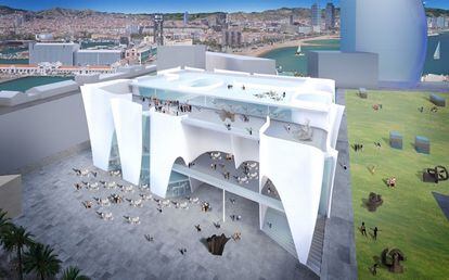 Imagen del edificio proyectado por el arquitecto Toyo Ito donde se ubicará el centro cultural del Hermitage en el Puerto de Barcelona.